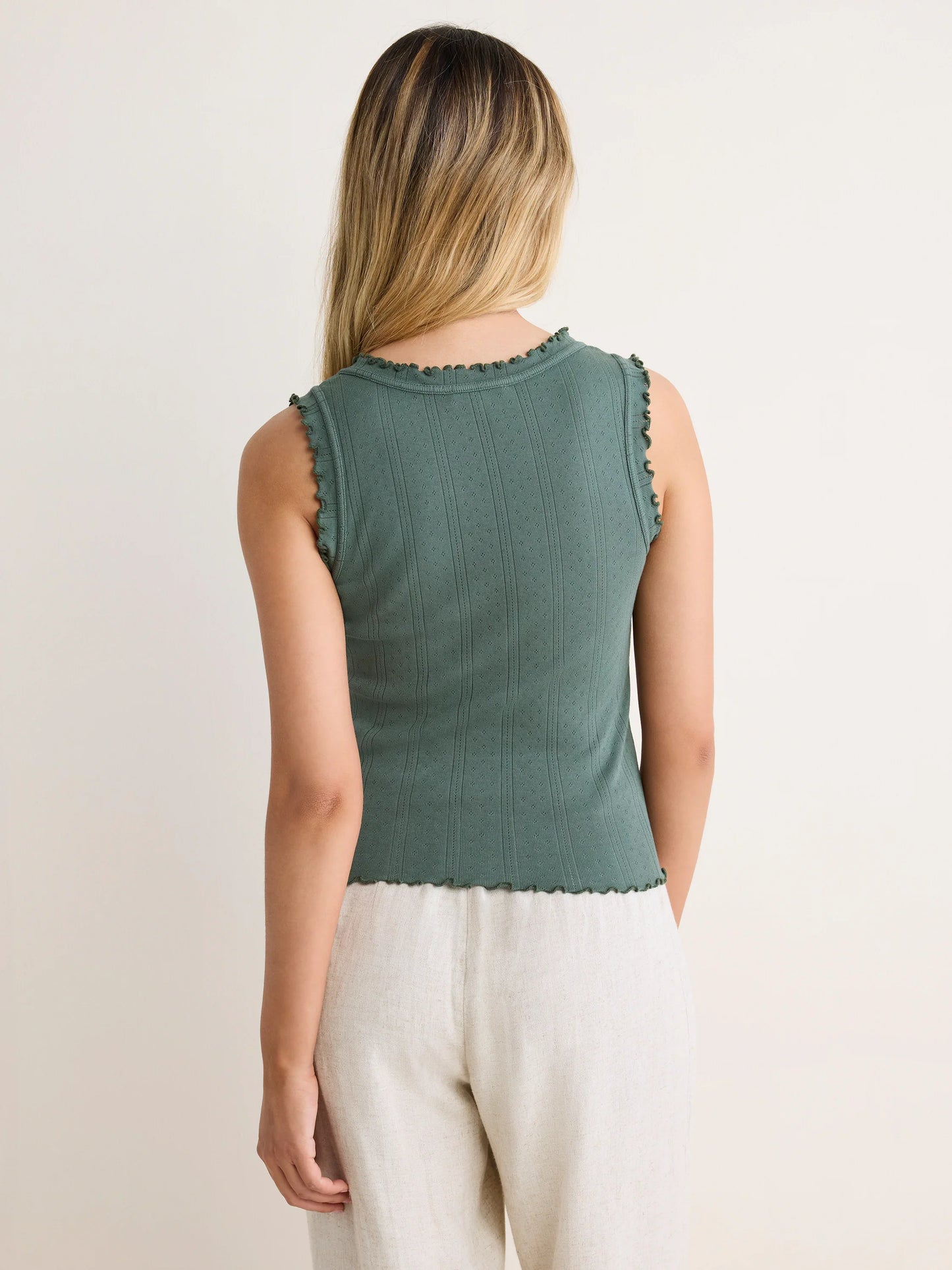 Ella Pointelle Ribbed Tank Top - Palm