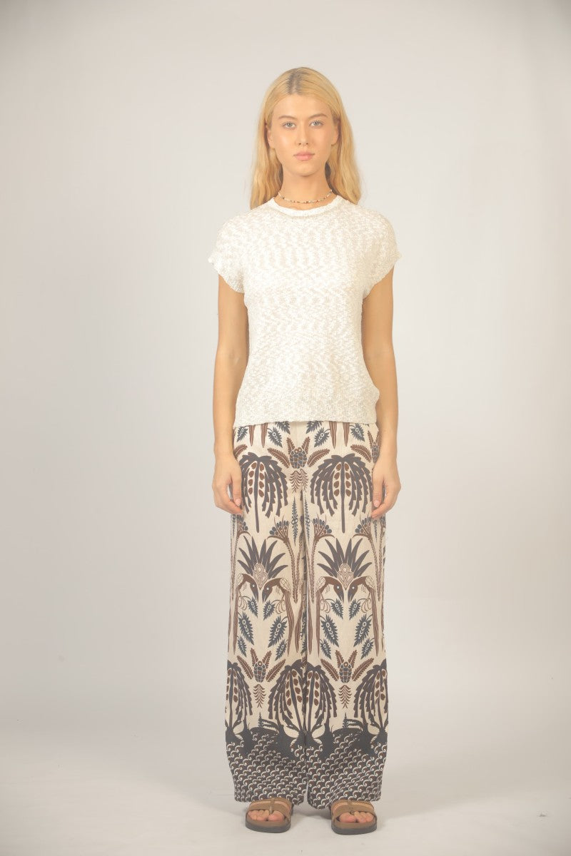 Palm Tree Print Pants - Brown Combo