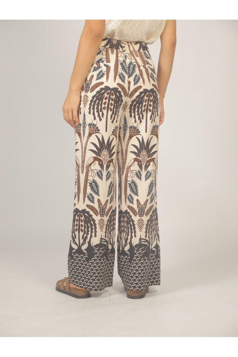 Palm Tree Print Pants - Brown Combo