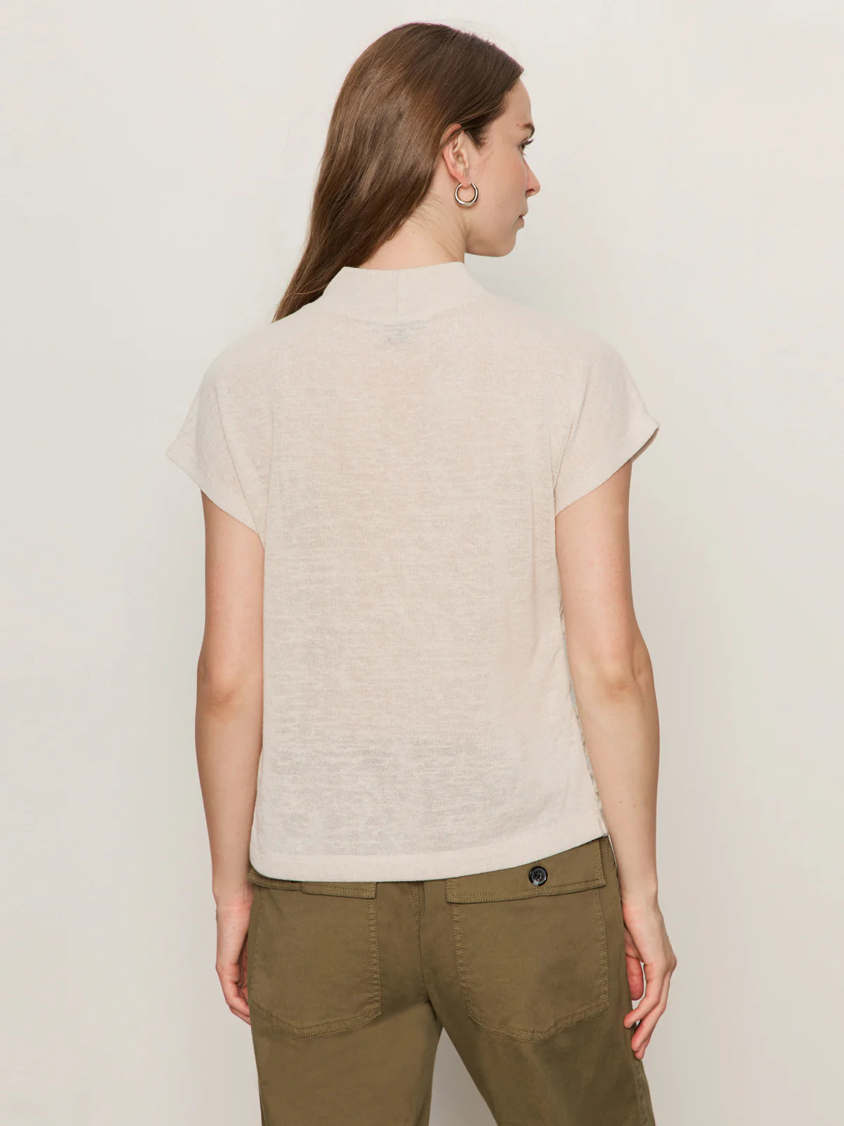 Draped Sleeveless Mock Neck Tee - Mother of Pearl