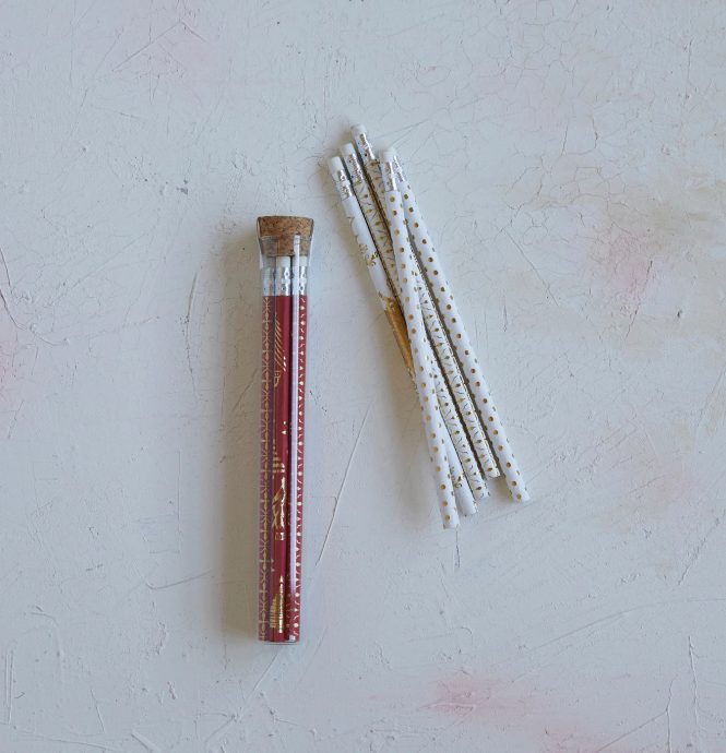 Wooden Pencils in Glass Tube - Red With Christmas Tree