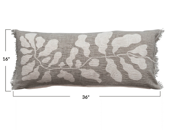 Botanical Print Lumbar Pillow with Frings