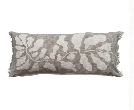 Botanical Print Lumbar Pillow with Frings