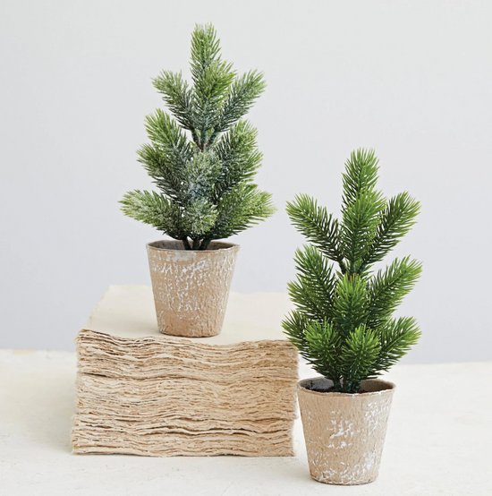 Load image into Gallery viewer, Faux Pine Tree in Paper Mache Pot
