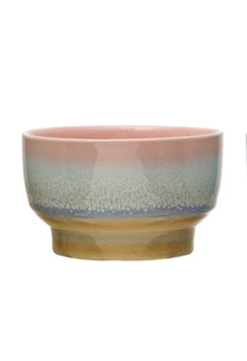 Round Stoneware Bowl - Pink Multi