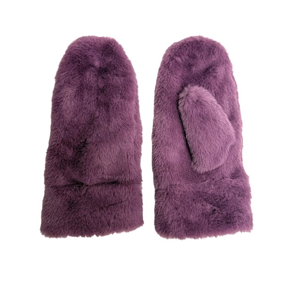 Faux Fur Mittens - Plum