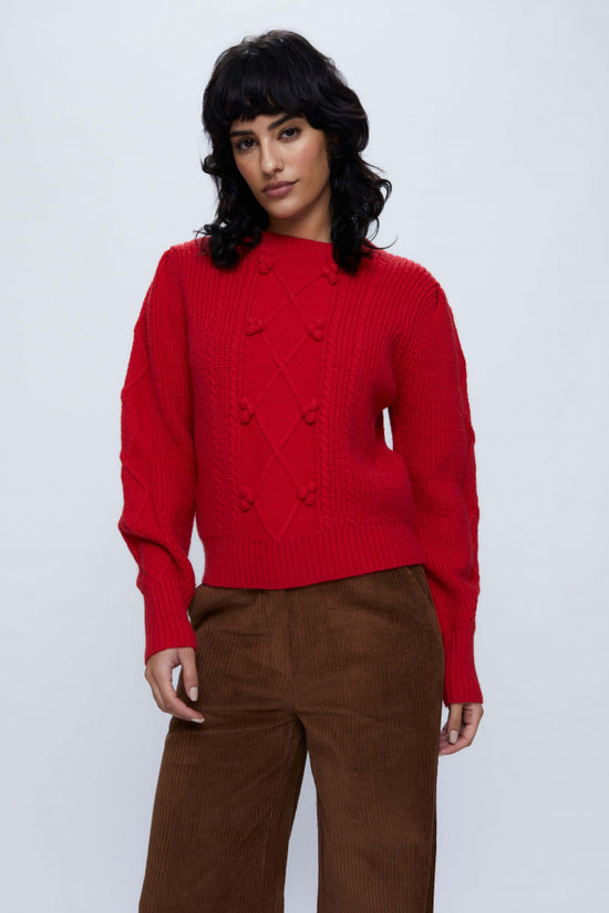 Sweater with Popcorn Stitch - Red