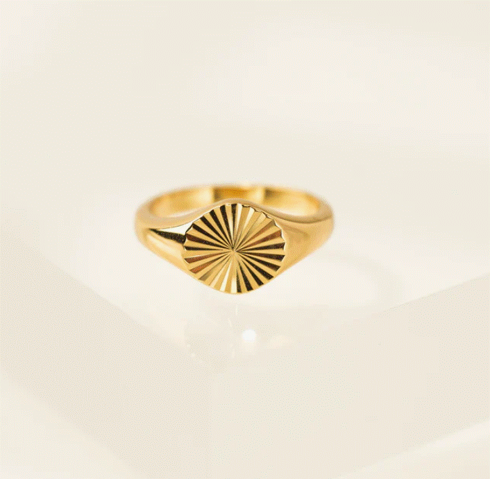 Demi-Fine Coin Fluted Signet Ring - 14K Gold Plate