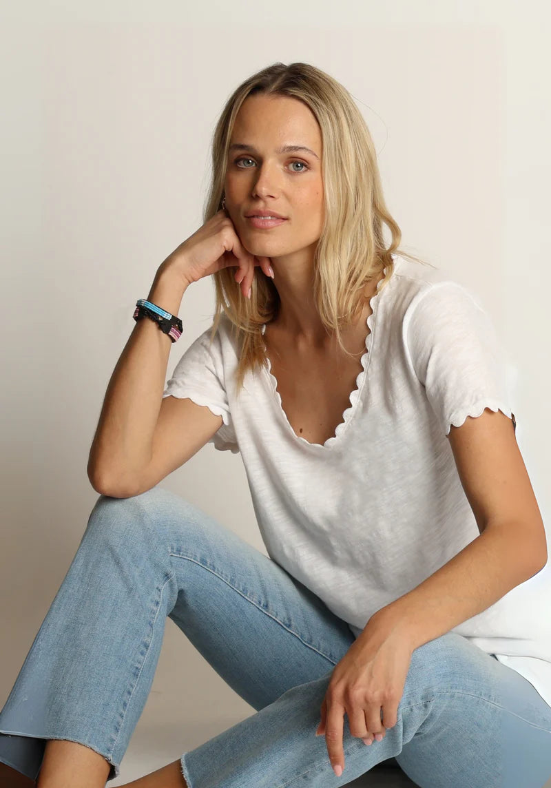 Short Sleeved Ric-Rac Tee - White