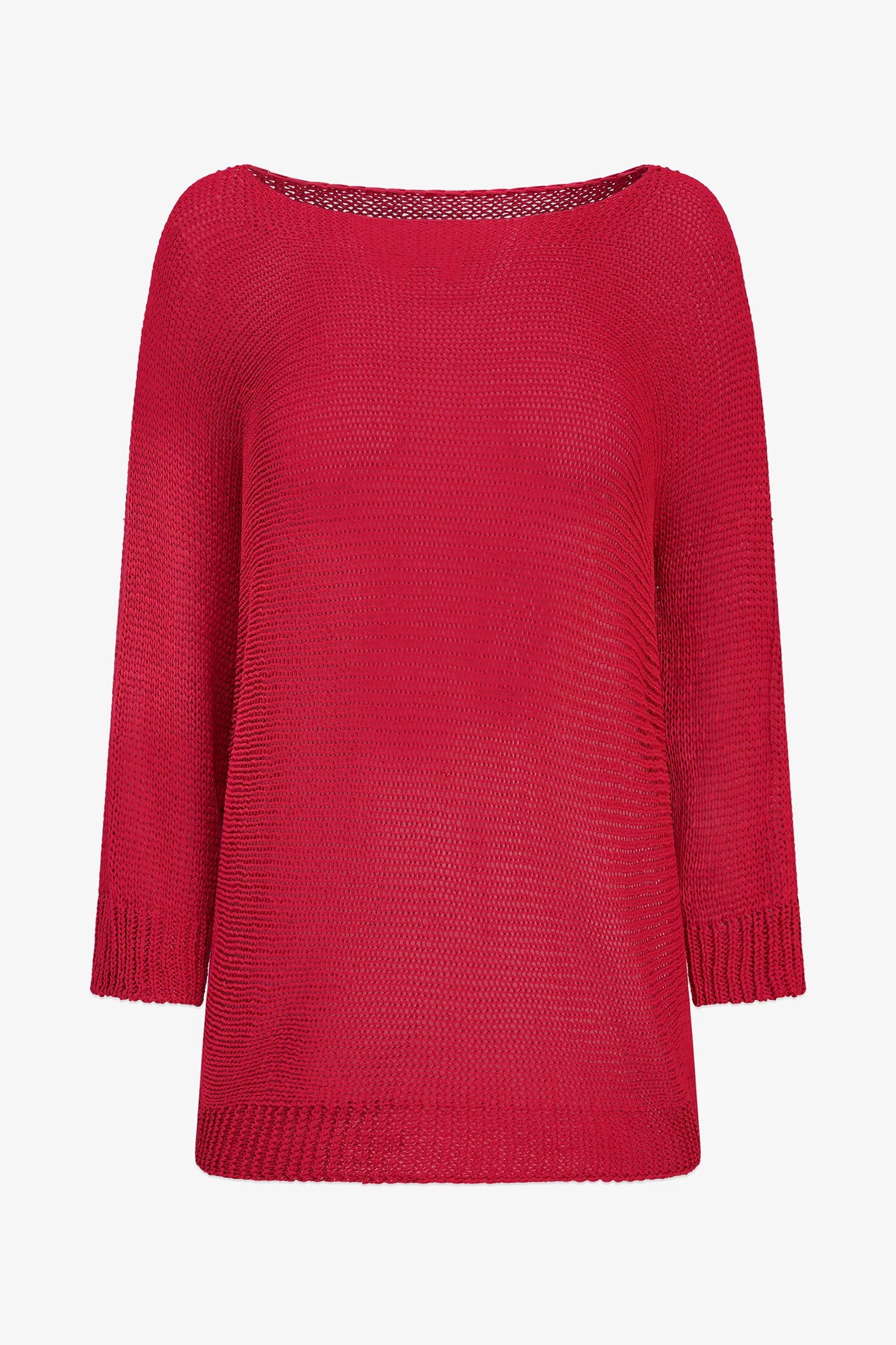 Boatneck Sweater with 3/4 Sleeves - Ruby
