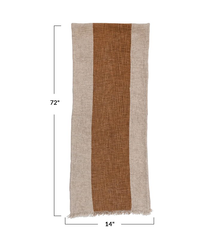 Striped Linen Table Runner with Fringe - Natural & Brown