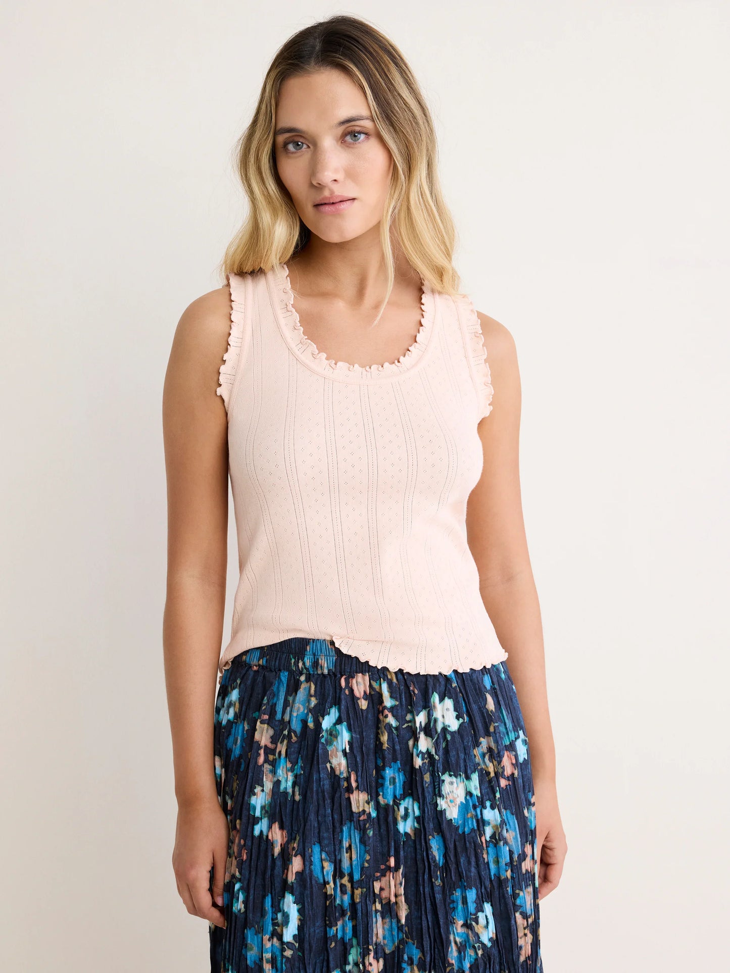 Ella Pointelle Ribbed Tank Top - Orange Sherbert