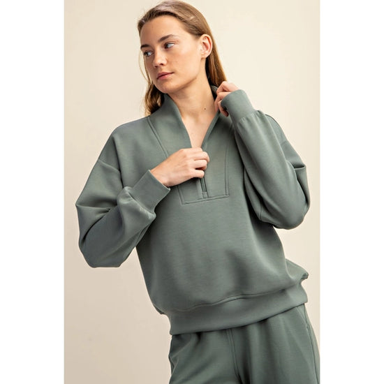 Half Zip Pullover Sweatshirt - Sage Leaf