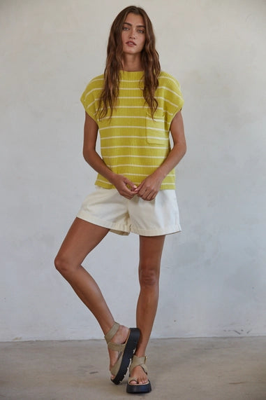 Load image into Gallery viewer, Sea Level Knit Top - Yellow/Cream
