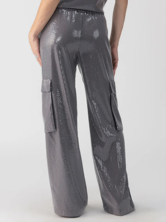 Pull-On Sequined Cargo Pants - Gunmetal