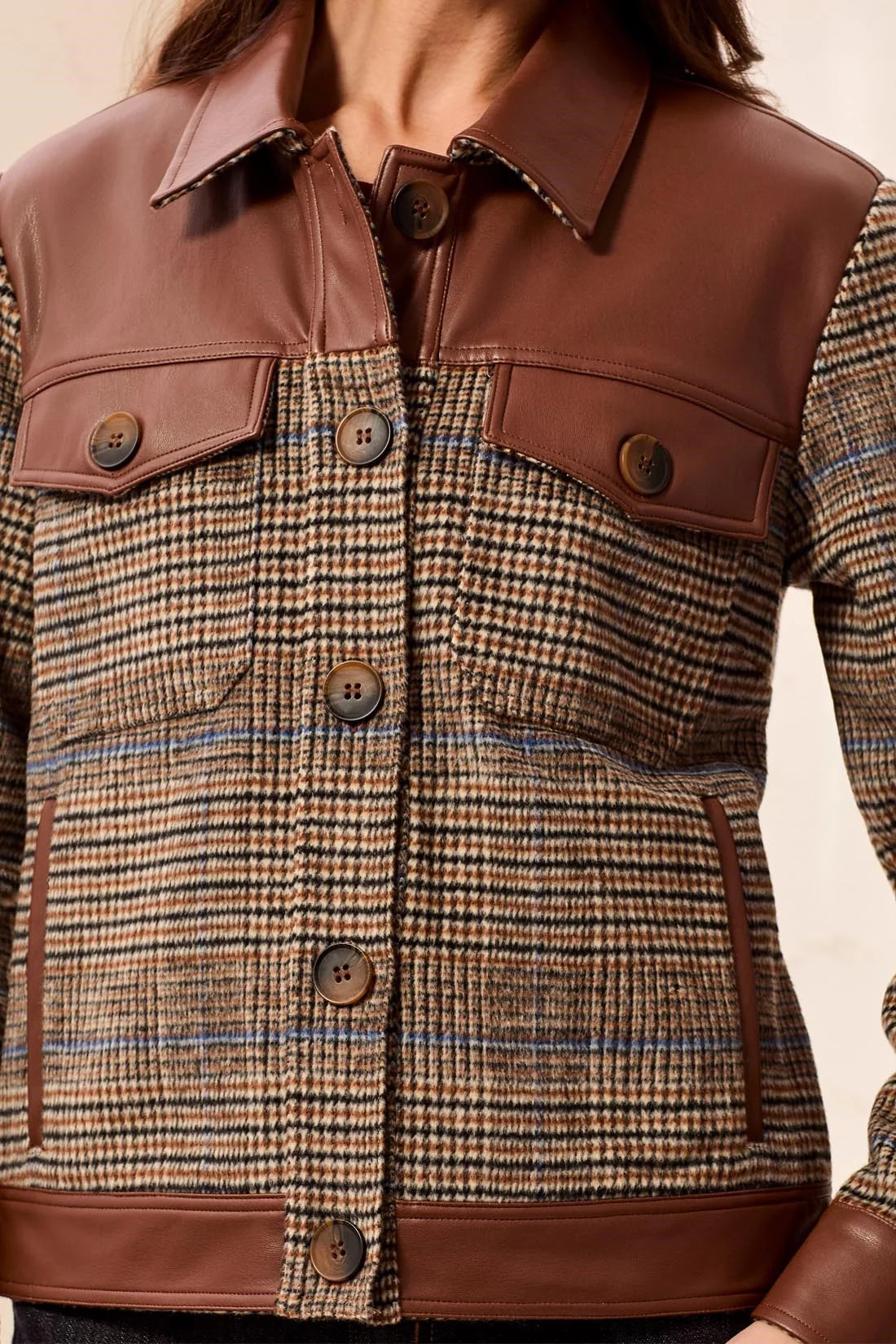 Mixed Media Plaid Shacket - Intense Rust