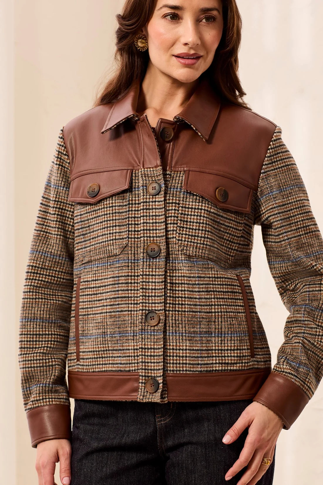 Mixed Media Plaid Shacket - Intense Rust