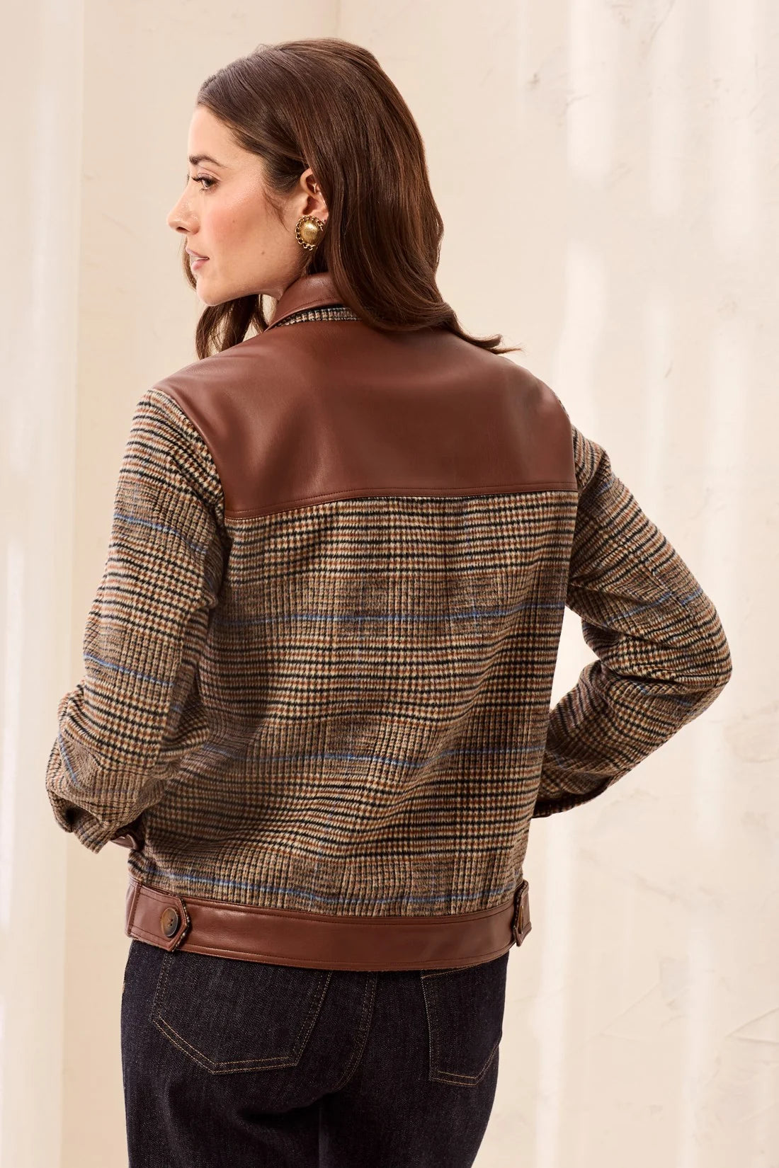 Mixed Media Plaid Shacket - Intense Rust