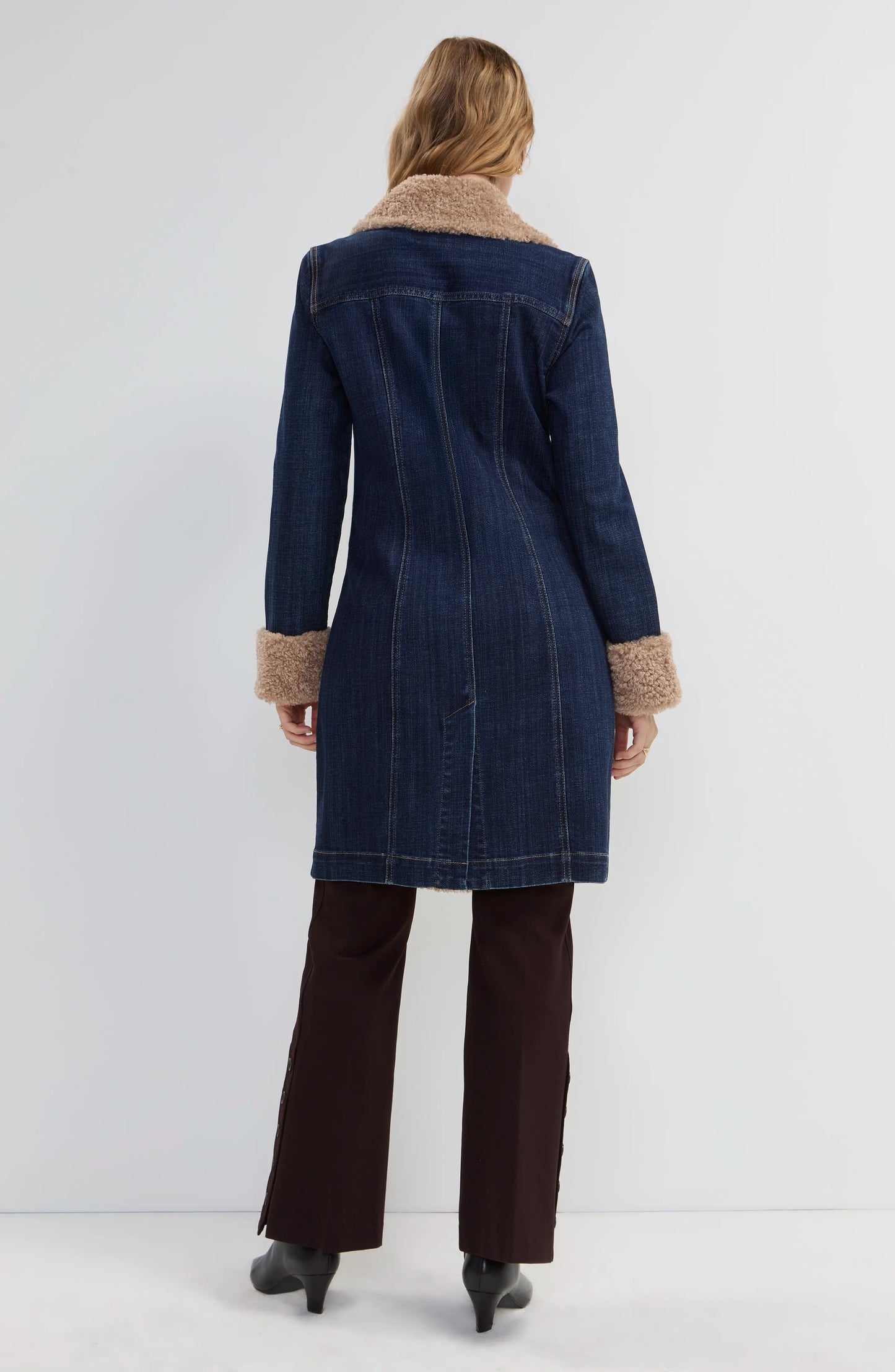 Sherpa Trimmed Denim Coat - Cinder