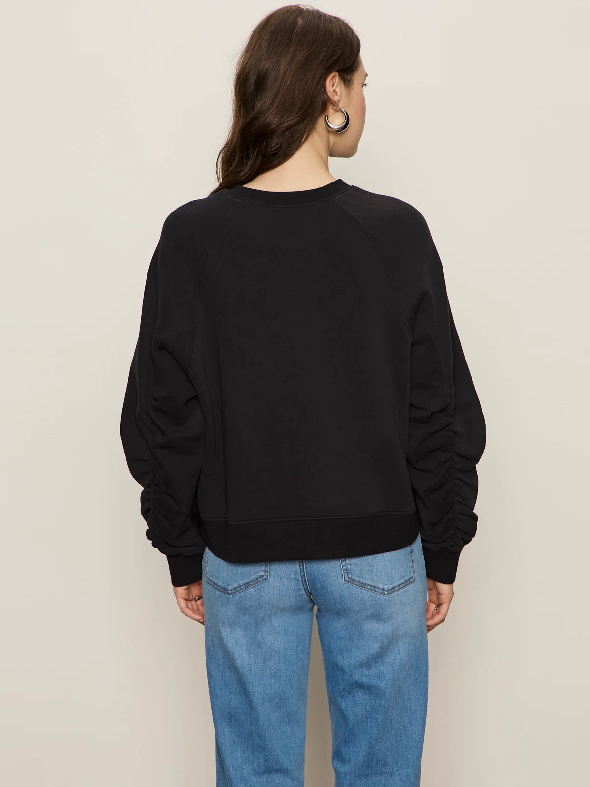 Shirred Sleeve Sweatshirt - Black