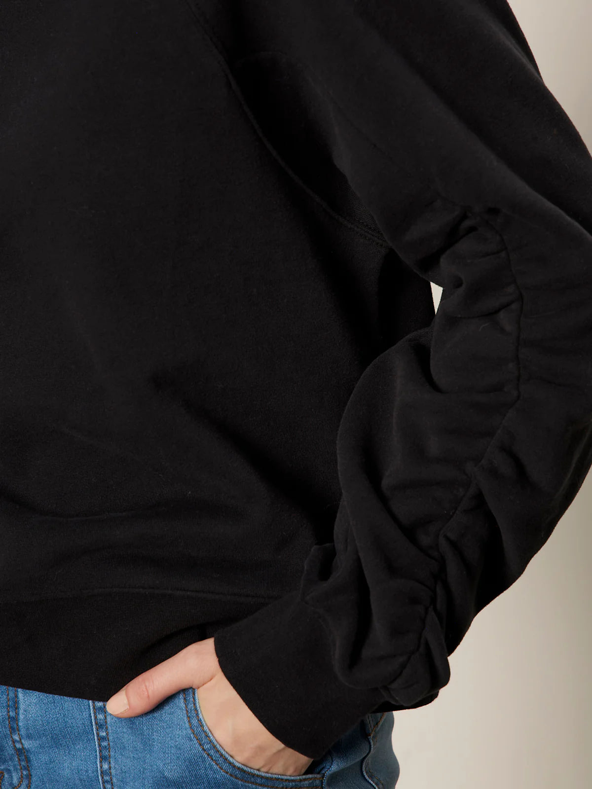 Shirred Sleeve Sweatshirt - Black