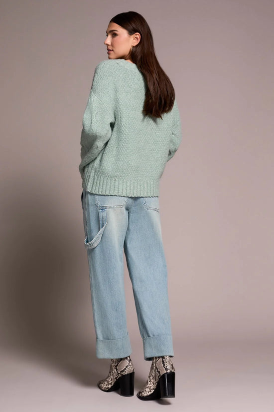 Loose Fitting Cable Knit Sweater - Heather Silverpine