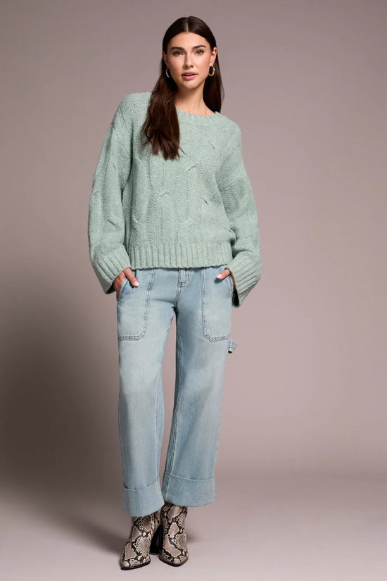 Loose Fitting Cable Knit Sweater - Heather Silverpine
