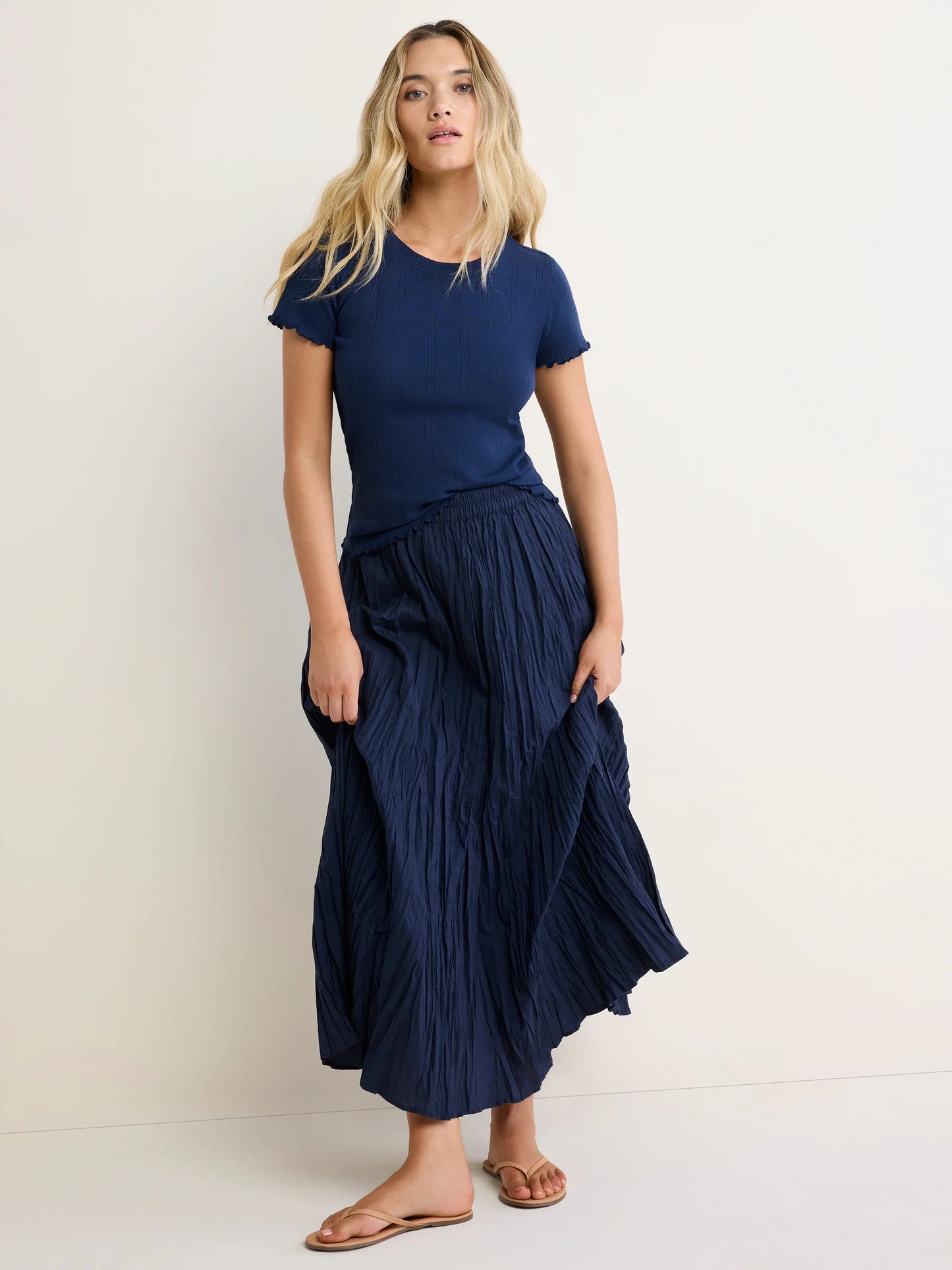 Midi Crinkle Skirt - Ink