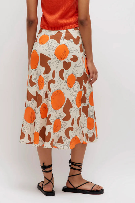 Skirt with Leaves Print - Orange