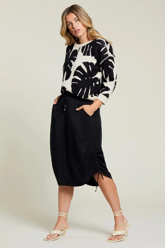 Pull-On Skirt with Tie Side Ruching - Black