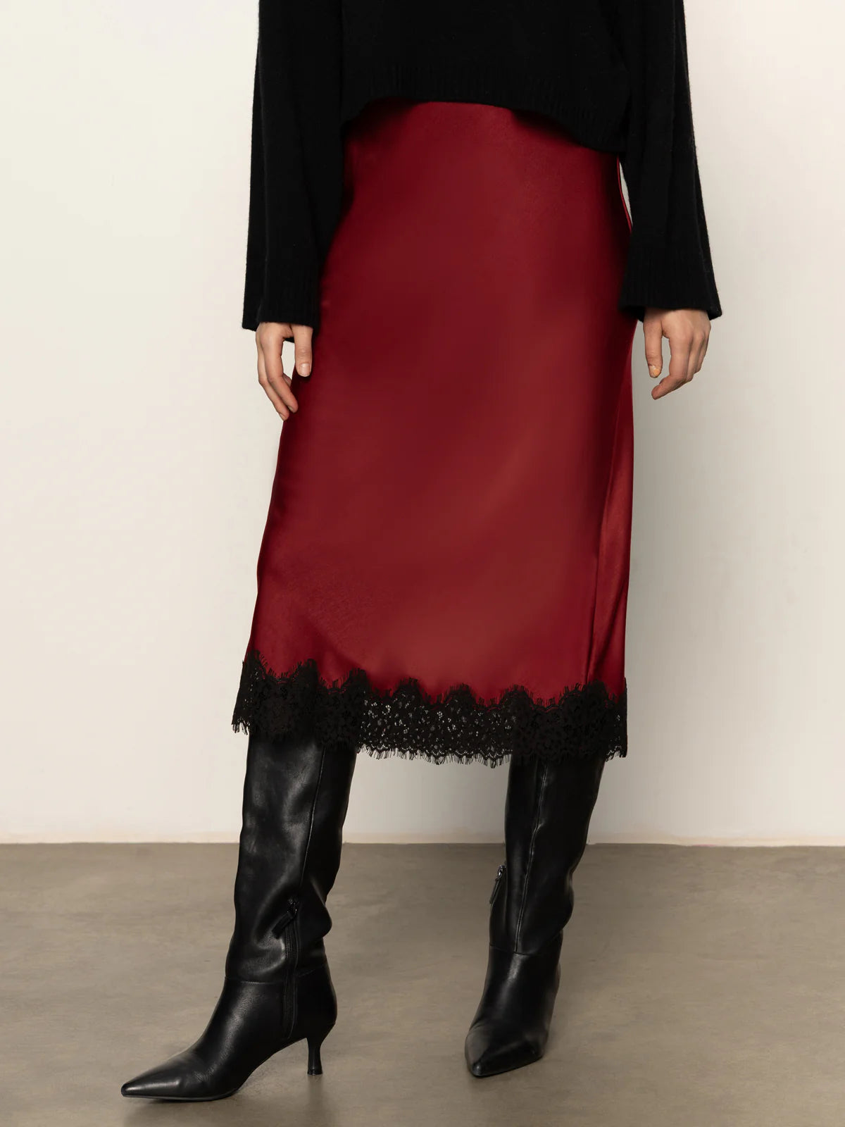 Slip Skirt with Lace - Crimson