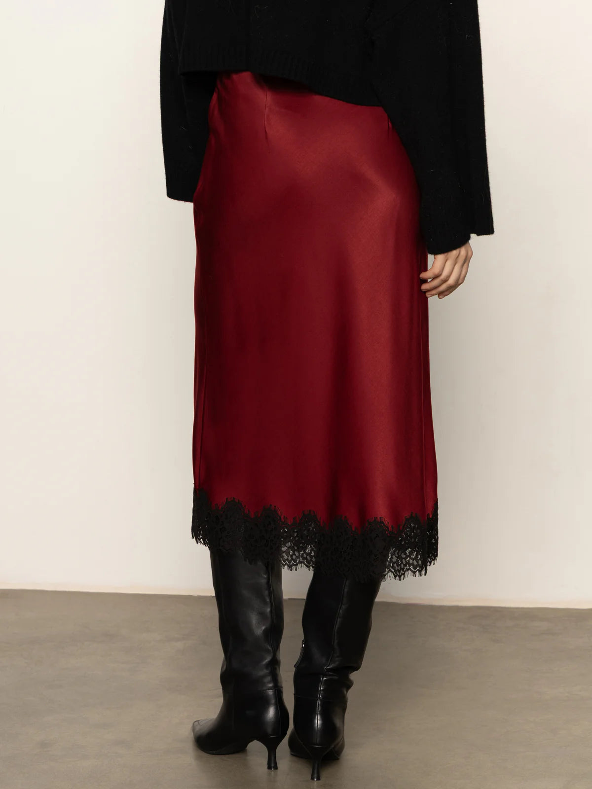 Slip Skirt with Lace - Crimson