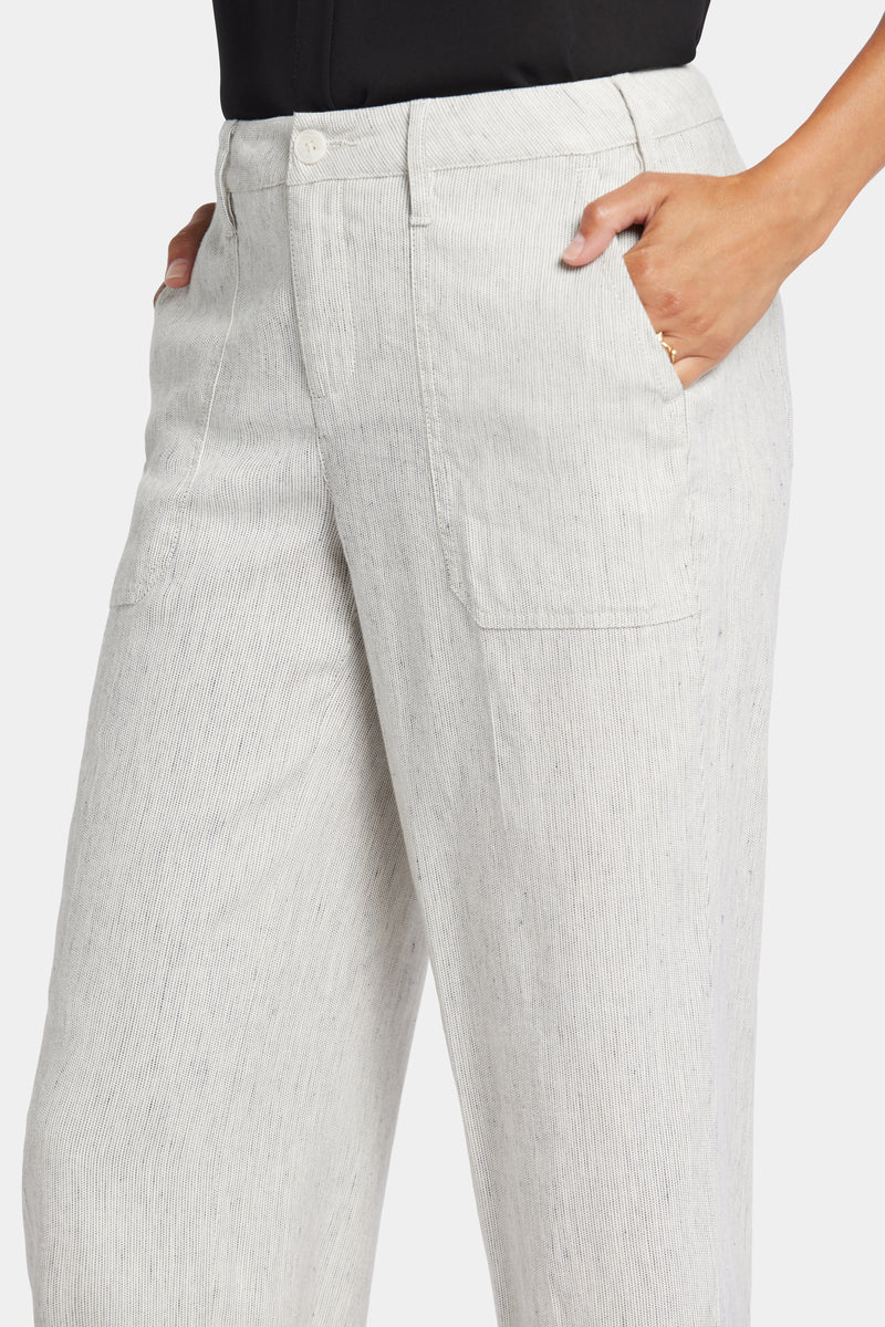 Wide Leg Cropped Cargo Pants - Slubby Stripe