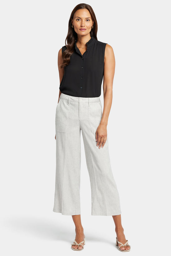 Wide Leg Cropped Cargo Pants - Slubby Stripe