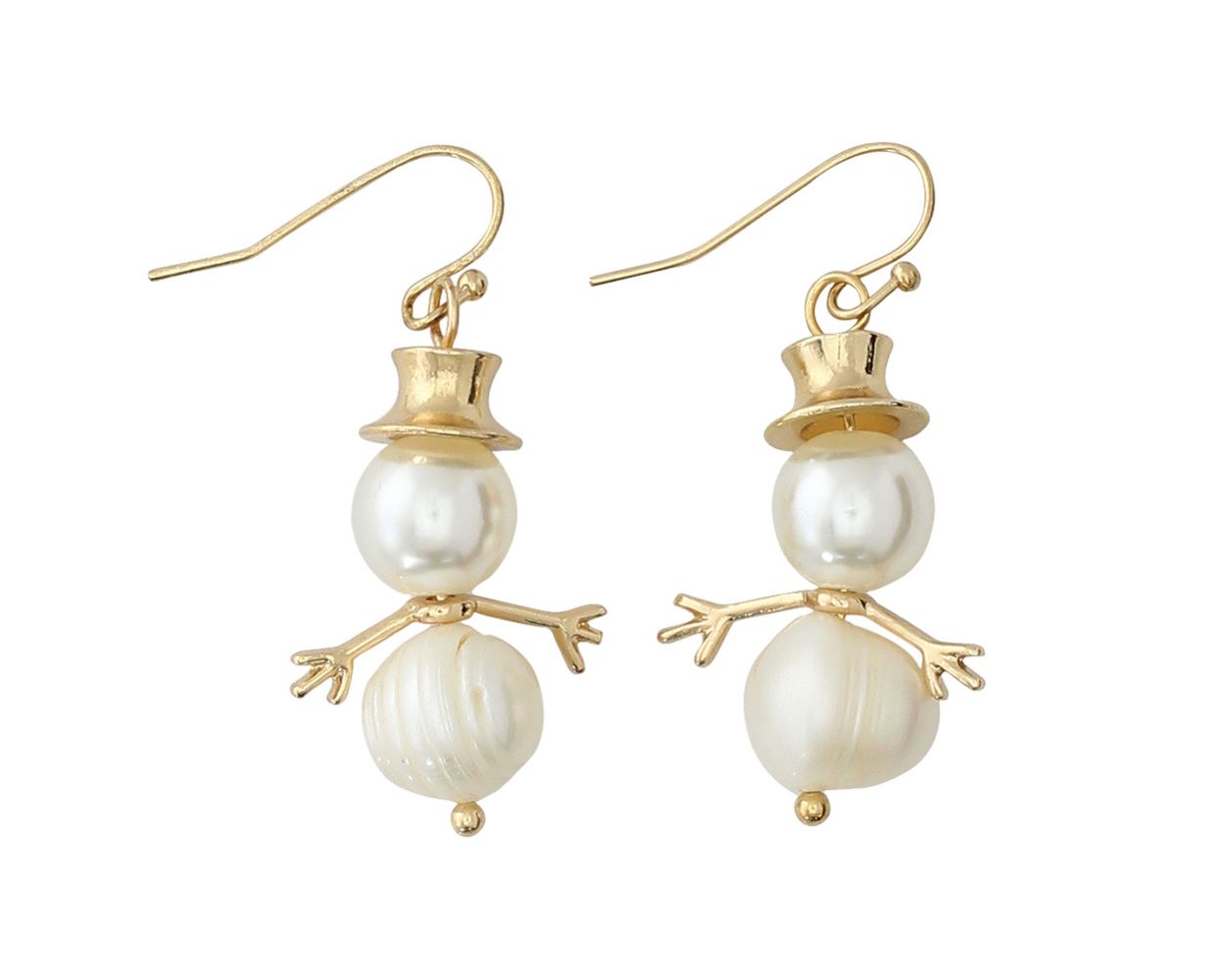 Load image into Gallery viewer, Pearl Snowmen Earrings - Gold
