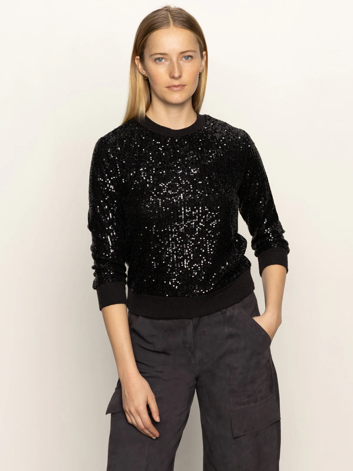 Relaxed Sparkle Popover Top - Black