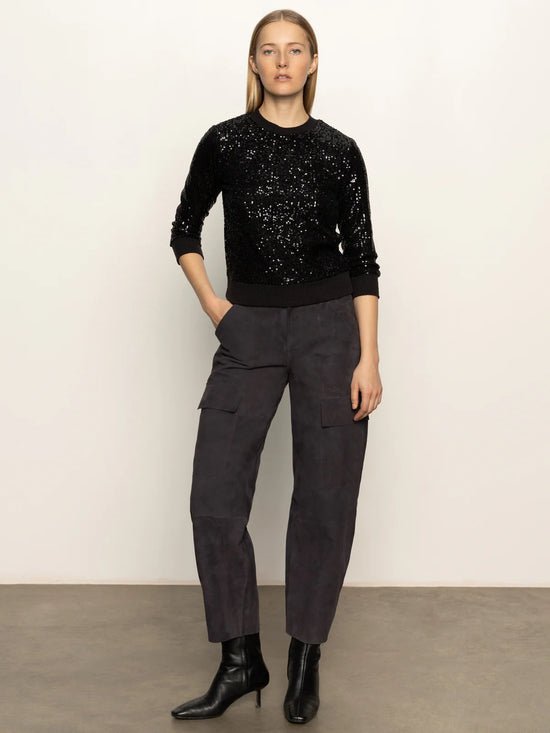 Relaxed Sparkle Popover Top - Black