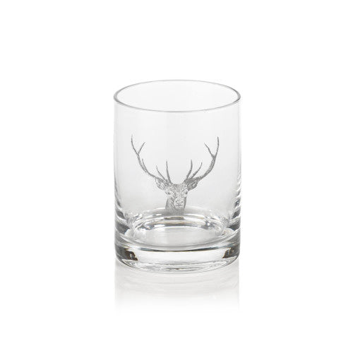 Double Old Fashioned Glass With Stag Head