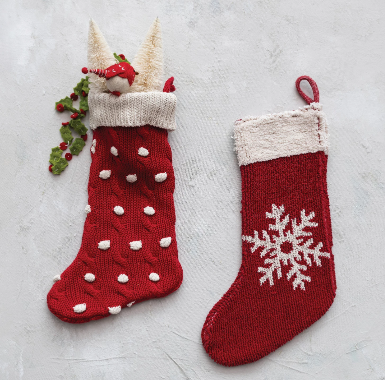 Holiday Snowflake Stocking - Red / Cream