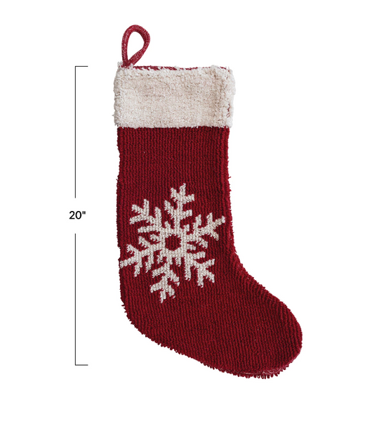 Holiday Snowflake Stocking - Red / Cream