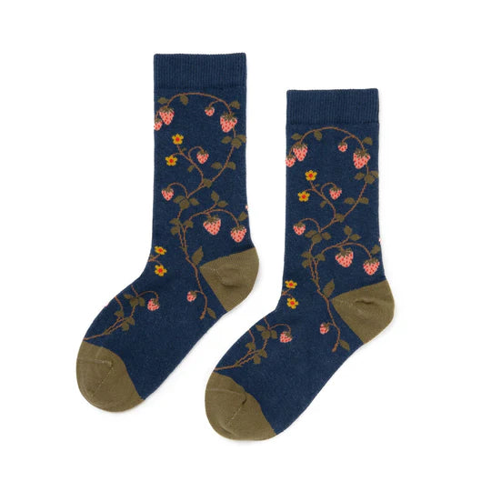 Wild Strawberries Crew Socks - Navy