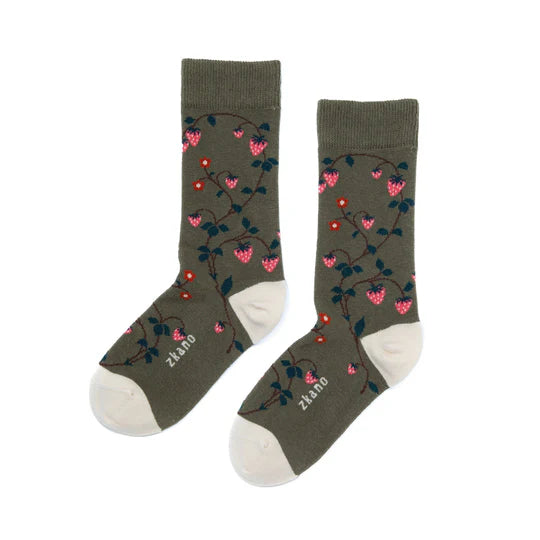 Wild Strawberries Crew Socks - Olive