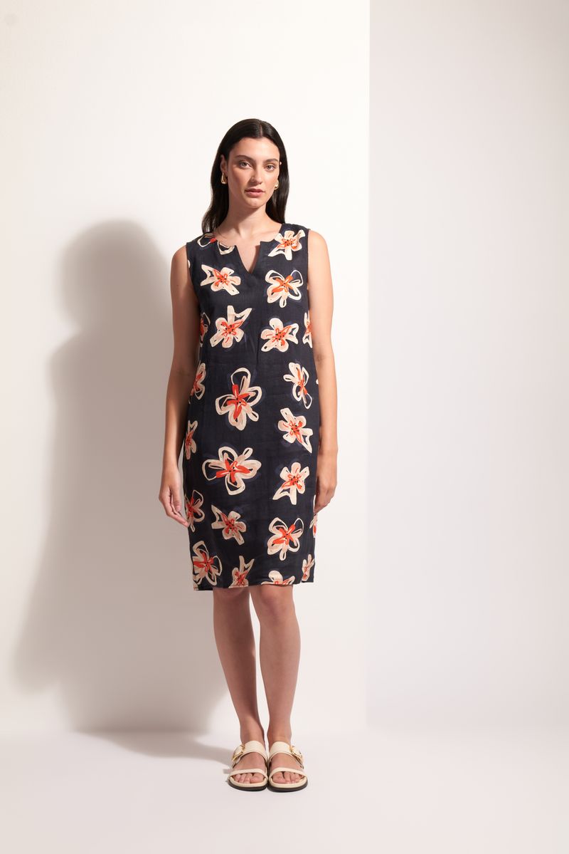 V-Neck Sleeveless Midi Dress - Flower Doodle