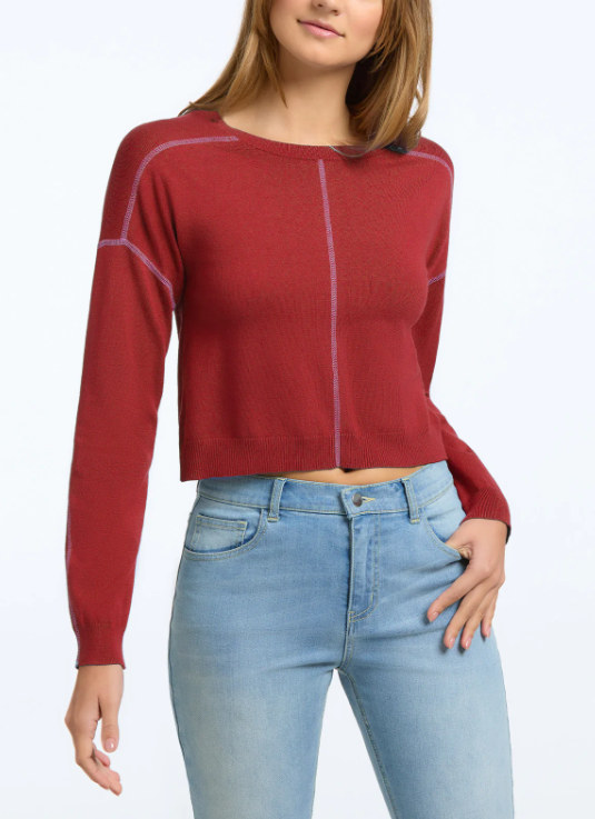 Exposed Coverstitch Pullover Sweater