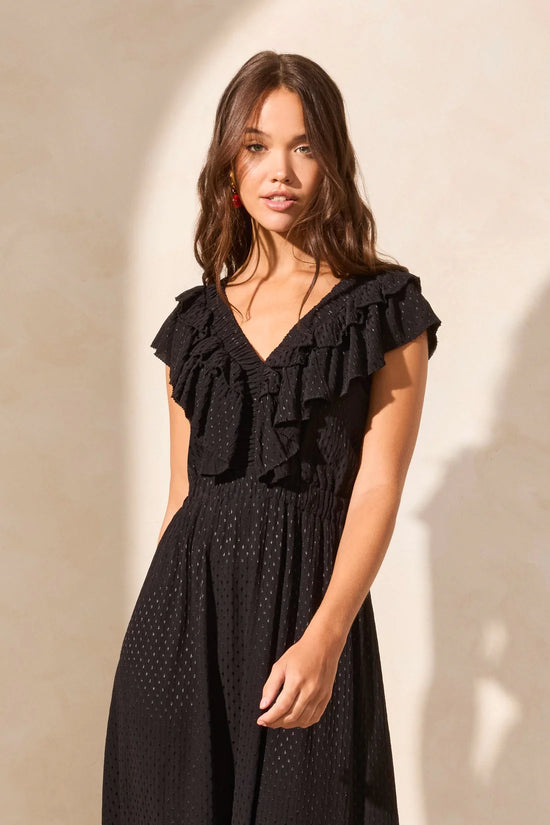 Swiss Dot Open Back Maxi Dress With Frill - Black