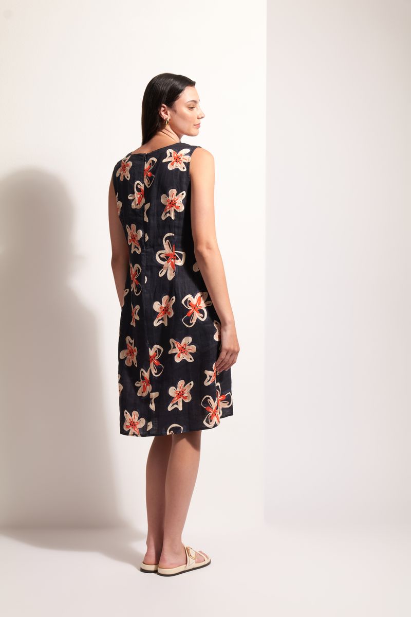 V-Neck Sleeveless Midi Dress - Flower Doodle