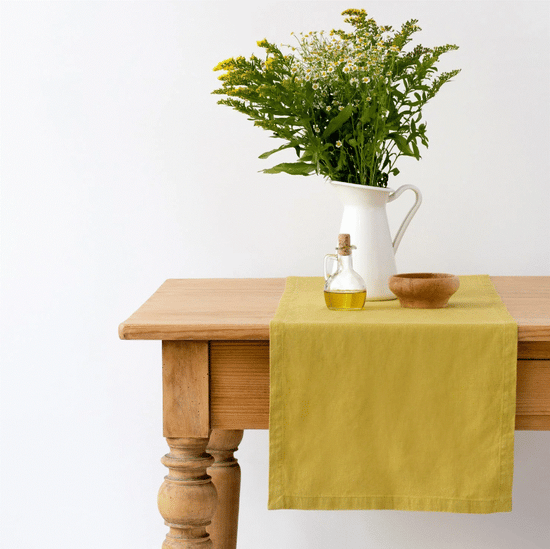 Load image into Gallery viewer, Linen Table Runner - Lemon Curry
