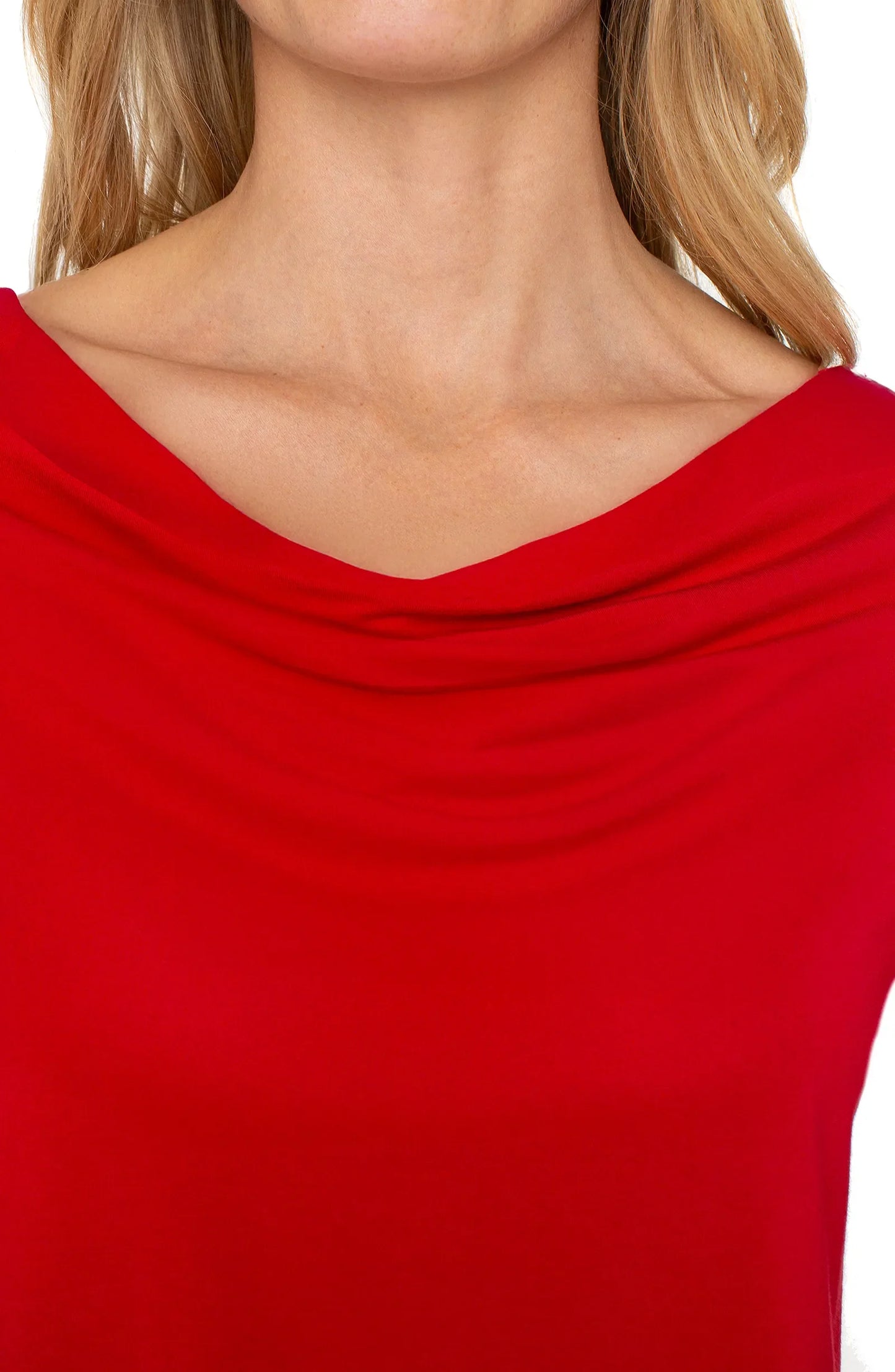 Drape Neck Top with 3/4 Sleeves - Tango Red