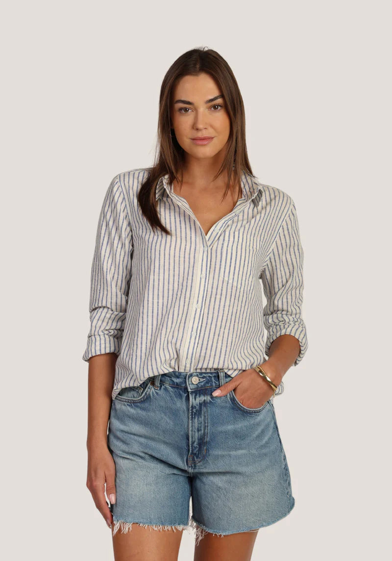 Taylor Long Sleeved Top - White/Blue