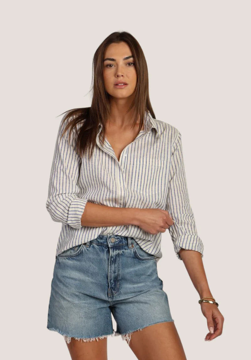 Taylor Long Sleeved Top - White/Blue